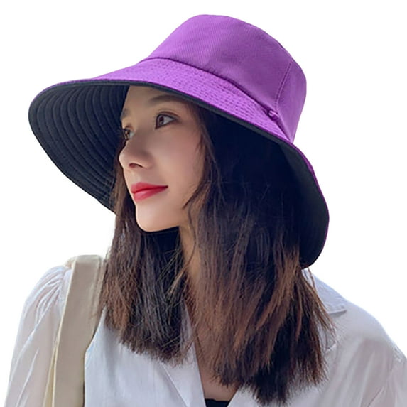 harmtty Sun Hat Solid Color Double-layered Big Sunscreen Basin Hat for Outdoor,Purple