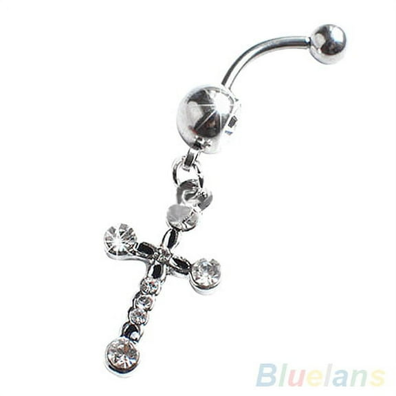 harmtty Surgical Steel Cross Dangle Navel Button Bar Belly Ring Piercing Body Jewelry Gift