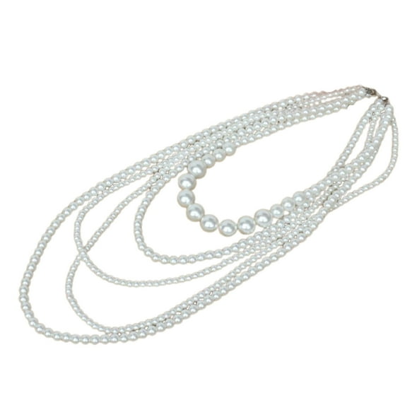 harmtty Sweater Necklace Imitation Pearls Multi-layer Women Exaggerated Beaded Necklace for Wedding,White
