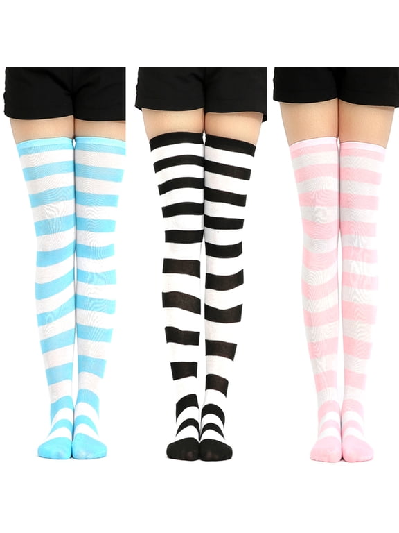 Sweet Women Stripe Thigh High Over The Knee Stockings Stretch Long Cosplay Socks