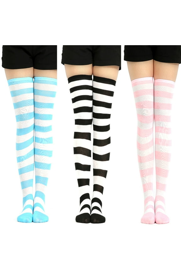 Sweet Women Stripe Thigh High Over The Knee Stockings Stretch Long Cosplay Socks