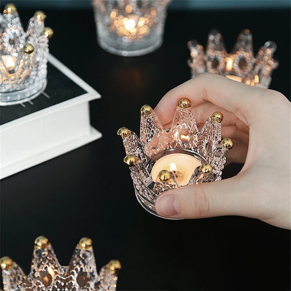 harmtty Three-dimensional Storage Tray Decorative Glass Crown Shape Makeup Sponge Holder for Desktop,Transparent