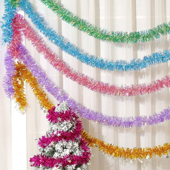 harmtty Tinsel Twist Garland Fade-resistant Dense Gorgeous Foil Madder Outdoor Indoor Xmas Tree Garland Decor for Wedding Party,Rose Red