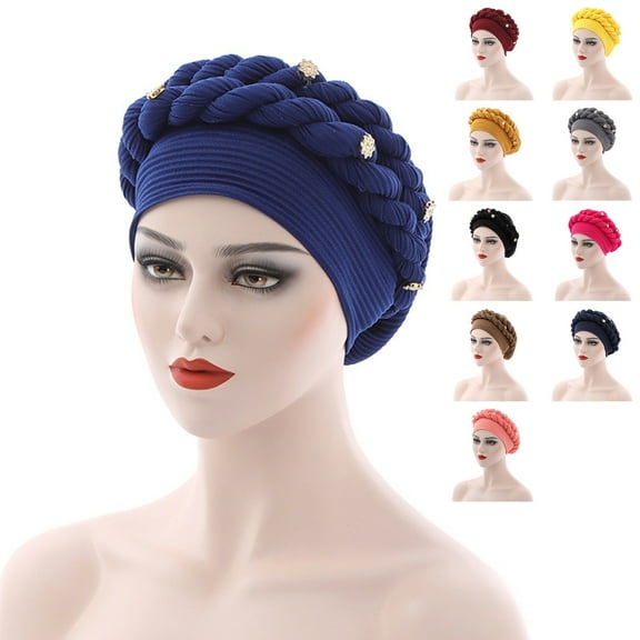 harmtty Turban Cap Flower Braids Headdress Lightweight Twist Headwrap Party Accessories,Grey