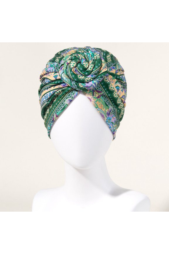 Turban Cap Twisted Retro Print Stretchy Hide Hair Breathable Bohemia Pre-Tied Bonnet Women Beanie Hat