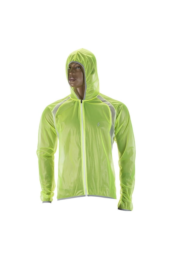 Ultra Thin Breathable Reflective Zipper Cycling Unisex Hooded Raincoat Jacket,Fluorescent Green