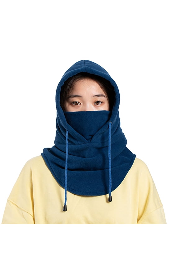 Unisex Autumn Winter Windproof Drawstring Warm Outdoor Hood Balaclava Headgear,Blue