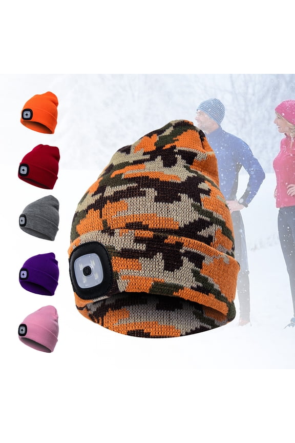 Unisex Winter LED Light Luminous Warm Knitted Hat Outdoor Camping Head Lamp Cap,Navy Blue