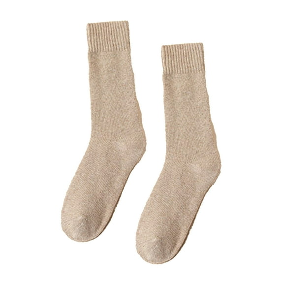 harmtty Unisex Winter Socks Thick Winter Socks 1 Pair Unisex Knitted Mid-tube Thick Plush Warm Sweat Absorption Anti-slip Casual Floor Socks Khaki
