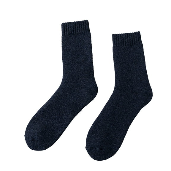 harmtty Unisex Winter Socks Thick Winter Socks 1 Pair Unisex Knitted Mid-tube Thick Plush Warm Sweat Absorption Anti-slip Casual Floor Socks Navy Blue