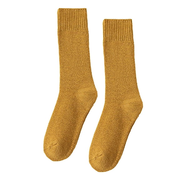 harmtty Unisex Winter Socks Thick Winter Socks 1 Pair Unisex Knitted Mid-tube Thick Plush Warm Sweat Absorption Anti-slip Casual Floor Socks Yellow