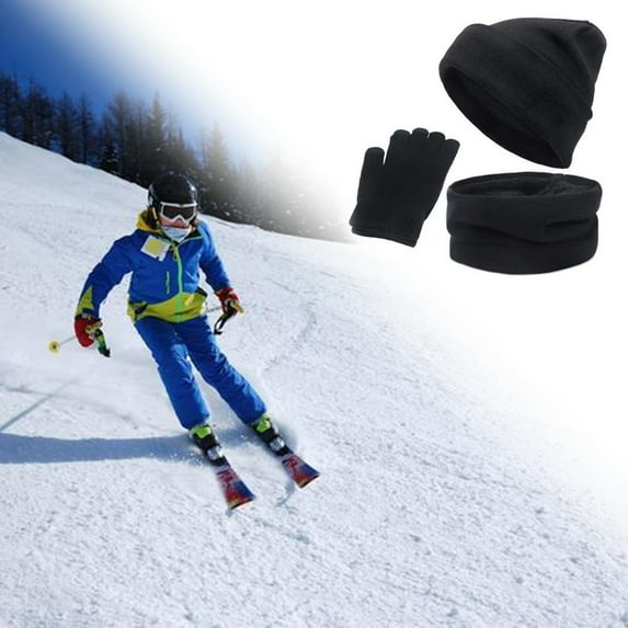 harmtty Warm 1 Set Unisex Hat Gloves Scarf Solid Color Touch Screen Sweat Absorption Autumn Winter Knitted Warm Cap for Daily Wear Purple