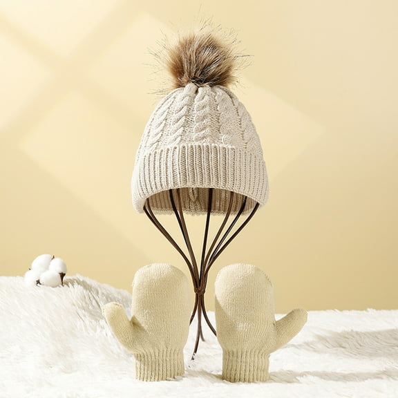 harmtty Warm 3Pcs/Set Knitted Hat Scarf Gloves Set Cozy Warm Soft Thickened Wide Application Winter Accessories for Kids Wine Red