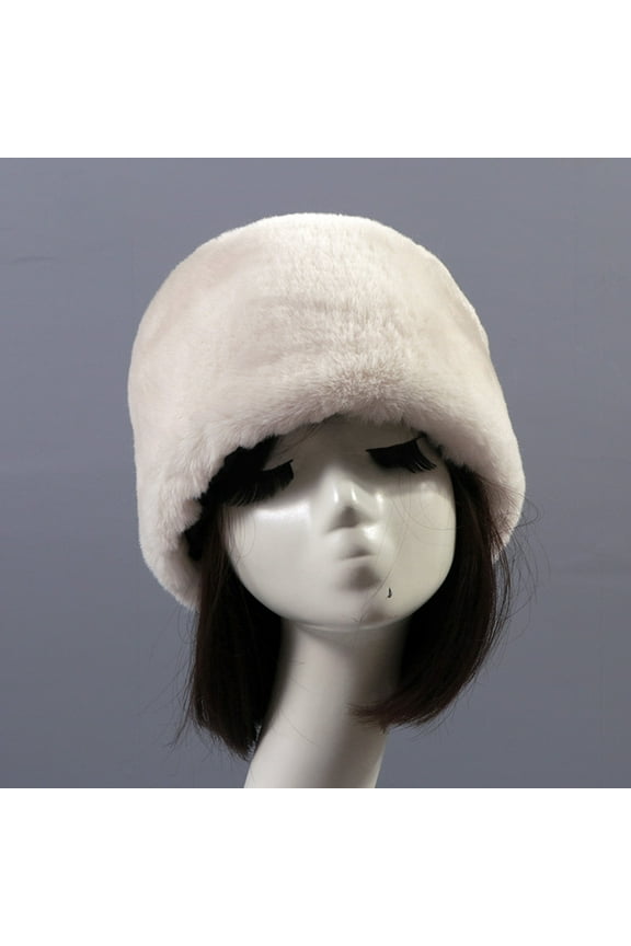 Warm Beanie Flat Top Windproof Brimless Russian Style Women Thick Fluffy Faux Fur Winter Hat for Daily Life Coffee