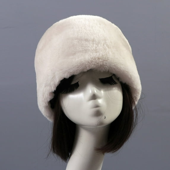 harmtty Warm Beanie Flat Top Windproof Brimless Russian Style Women Thick Fluffy Faux Fur Winter Hat for Daily Life Dark Gray