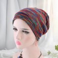 thumbnail image 1 of harmtty Warm Brimless Thickened Fleece Lining Knitted Hat Unisex Winter Colorful Striped Riding Knitted Beanie Hat Multicolor, 1 of 8