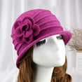 thumbnail image 1 of harmtty Warm Flower Decor Wide Brim Round Dome Woolen Hat Middle Aged Ladies Elegant Bucket Hat Purple, 1 of 8