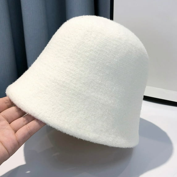 harmtty Warm Round Dome Short Brim Thick Warm Bucket Hat Women Winter Knitting Wool Basin Hat Fashion Accessories Light Beige