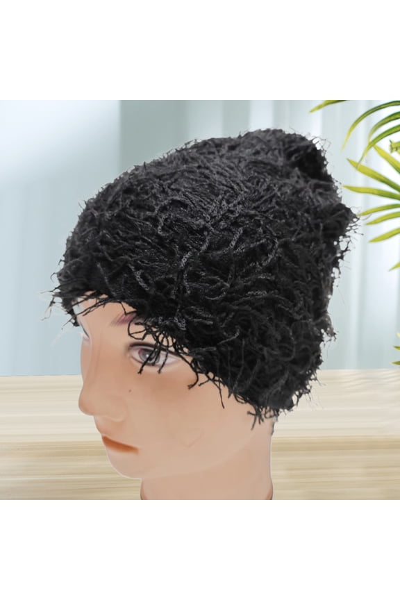 Warm Unisex Cap Club Cosplay Hat Ripped Short Hair Camouflage Color Matching Elastic Beanie Hand Made Windproof Warm Knitted Hat Black