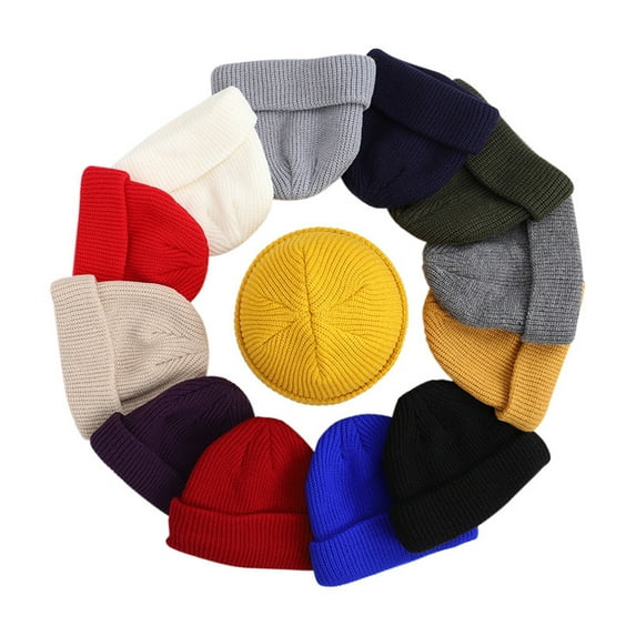 harmtty Warm Unisex Winter Hat Knitted Warm Thick Elastic Anti-slip Regular Fit Solid Color Folded Edge Round Dome Top Women Men Cycling Cap Beanie Light Grey