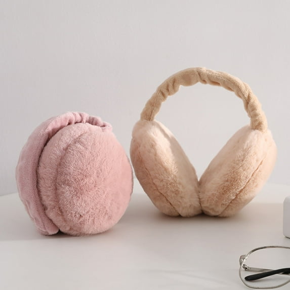 harmtty Warm Winter Earmuff Soft Plush Foldable Windproof Thicken Ear Fluffy Solid Color Elastic Ear Cover Head Accessory Dark Pink