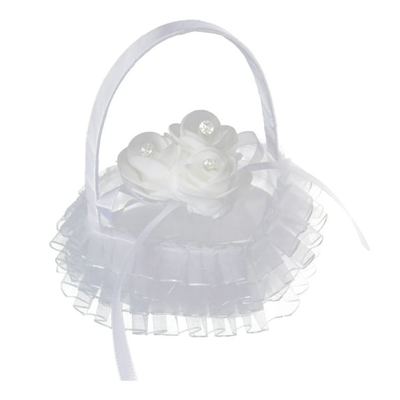 harmtty Wedding Ring Basket Flower Decor Rhinestone Solid Color Heart Shape Mesh Hold Ring Lace Fabric Bow-knot Ring Holder,G