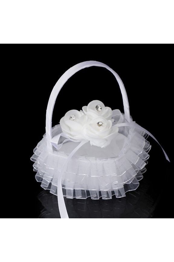 Wedding Ring Pillow Rose Bow-knot Flower Ruffle Lace Hold Ring Exquisite Wedding Elegant Lace Jewelry Case Wedding Prop,G