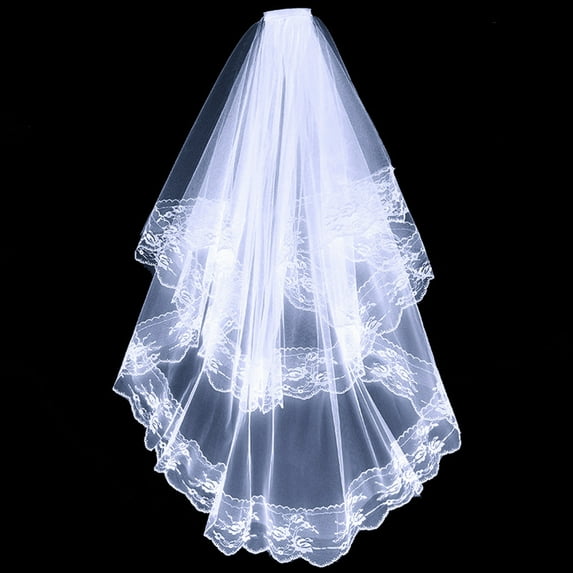 harmtty White Bridal Veil Two Layers Lace Women Lightweight All Match Veil with Comb for Wedding