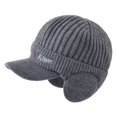 thumbnail image 1 of harmtty Wide Brim Letter Print Ribbed Baseball Cap Men Ear Protection Winter Knitted Hat, 1 of 7