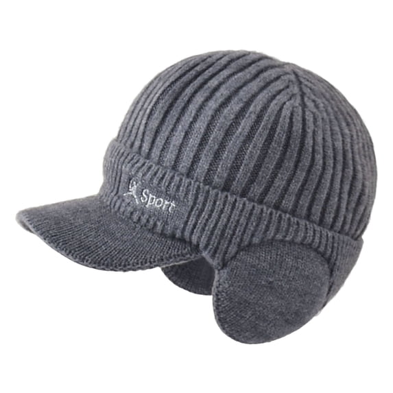 harmtty Wide Brim Letter Print Ribbed Baseball Cap Men Ear Protection Winter Knitted Hat