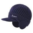 thumbnail image 1 of harmtty Wide Brim Letter Print Ribbed Baseball Cap Men Ear Protection Winter Knitted Hat, 1 of 4
