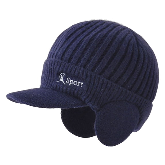 harmtty Wide Brim Letter Print Ribbed Baseball Cap Men Ear Protection Winter Knitted Hat