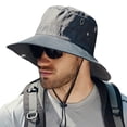 thumbnail image 1 of harmtty Windproof Bucket Hat Men Summer Sun Hat Windproof Strap Wide Brim Anti uv Sun Foldable Portable Gardening Fishing Travel Outdoor Fisherman Dark Gray, 1 of 8