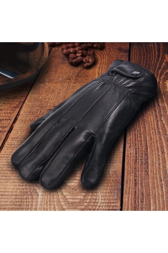 Winter Cycling Gloves Men Women Black Faux Leather Wind Resistant Gloves Warm Fleece Lined Gloves for Driving Outdoor Activities