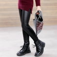 thumbnail image 1 of harmtty Winter Girls Faux Leather Pants Plush Liner Leggings Kids Skinny Warm Trousers, 1 of 8