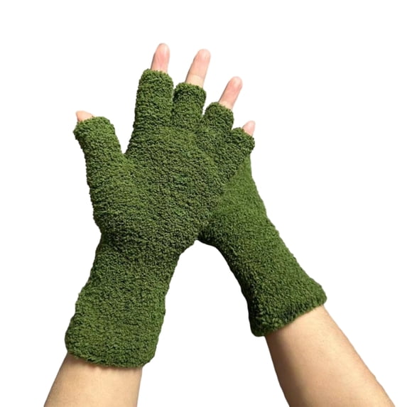 harmtty Winter Gloves Unisex Half-finger Thermal Gloves Soft Fleece Elastic Wrist Anti-slip Windproof Extended Wrist Ideal for Winter Weather Writing Typing 1 Army Green