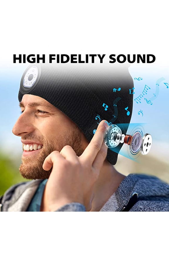 Winter Unisex Beanie Knitted Hat Wireless Bluetooth-compatible 5.0 Headphone with LED Light,Black