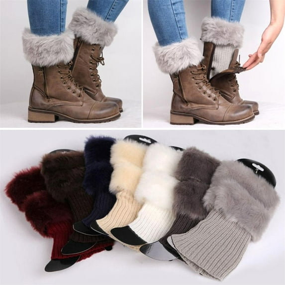 harmtty Winter Women Warm Faux Fur Crochet Knitted Leg Warmers Short Boot Socks Cuffs,Coffee