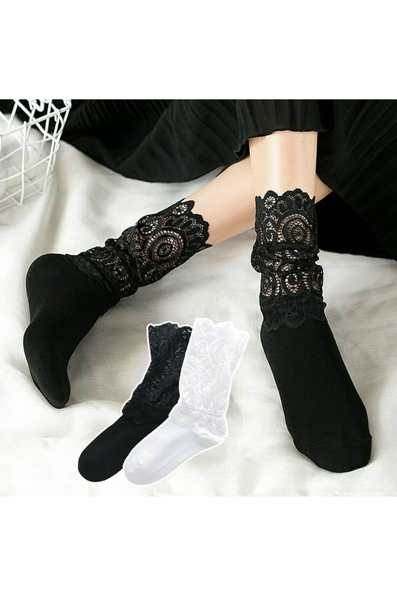 Winter socks 1 Pair Autumn Winter Women Lace Socks Mesh See Through Hollow Out Solid Color Sexy Elasticity Mid Tube Socks Daily Wear White