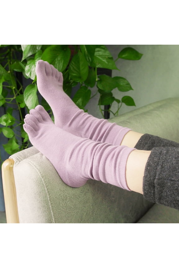 Winter socks 1 Pair High Socks Ultra Soft Breathable Non-slip High Elasticity Keep Warm Solid Long Tube Five Fingers Toe Socks Women Clothing Pink