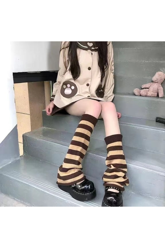 Winter socks 1 Pair Japanese Style Flared Shape Long Student Leg Covers Elastic Cuffs Solid Color Striped Loose Knitted Leg Warmers Fashion Accessories Black White