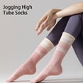 thumbnail image 1 of harmtty Winter socks 1 Pair Sports Socks Anti-skid Bottom Silicone Particle Contrast Color Sweat Absorption Letter Print Workout High Elasticity Jogging High Tube Socks Footwear Supplies Pink, 1 of 8