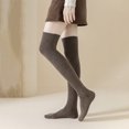 thumbnail image 1 of harmtty Winter socks 1 Pair Winter Stockings Over Knee Length Elastic Anti-slip Thick Warm Solid Color Soft Breathable Anti-shrink Thermal Lady Long Socks Beige, 1 of 8