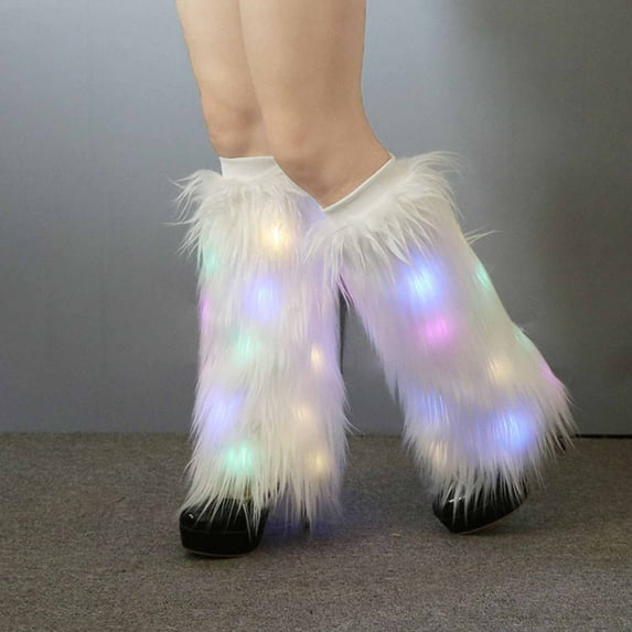 harmtty Winter socks 1 Pair Women Autumn Winter LED Light Furry Leg Warmers Imitation Fur Boot Covers Plush Elastic Leg Socks Fashion Accessories White