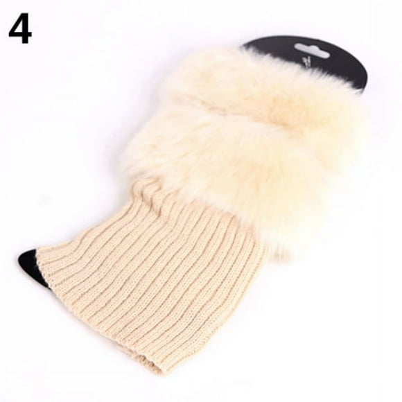 harmtty Women Autumn Winter Furry Ribbed Boot Cuffs Boot Toppers Leg Warmers,Beige