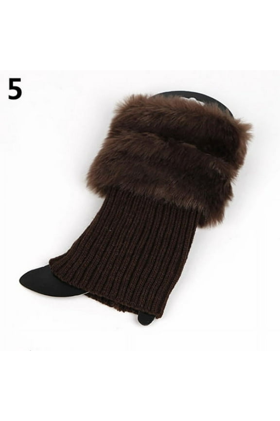Women Autumn Winter Furry Ribbed Boot Cuffs Boot Toppers Leg Warmers,Coffee