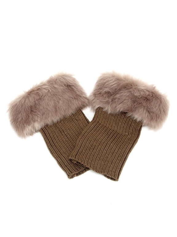 Women Autumn Winter Furry Ribbed Boot Cuffs Boot Toppers Leg Warmers,Khaki
