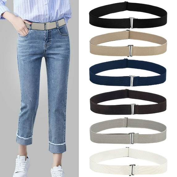 harmtty Women Belt Solid Color Stretch Adjustable Invisible Adjustable Lightweight Jeans Belt Fashion Accessory,Black White