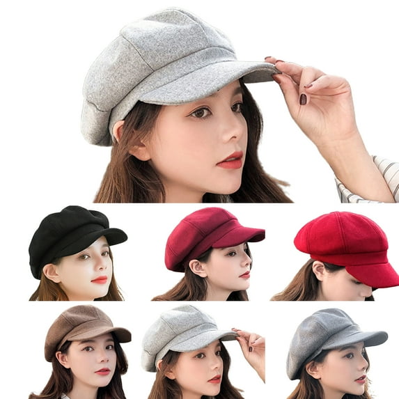 harmtty Women Beret Retro Solid Color Casual Comfortable Breathable Keep Warm Thick Wool Spring Autumn Lady Octagonal Cap Painter Hat for Outdoor,Dark Gray