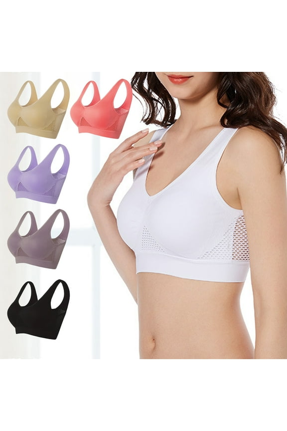 Women Bra Hollow Out Breathable Solid Color Padded Seamless Brassiere Brelette Underwear for Fitness,Light Purple,2XL